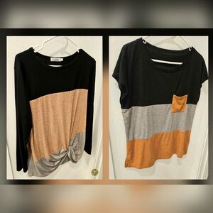 Set Of 2 Color Block Women's Tops - Black, Tan, Gray